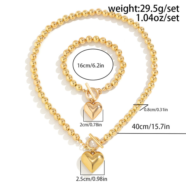 Pearl Beaded love Pendant Bracelet Necklace Set