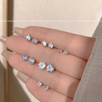 Round Crystal Zircon Stud Earrings