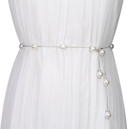 Fashion Pearl Decorative Metal Waist Chain Waist Belt for Dress