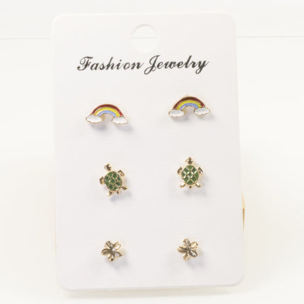Rainbow flower stud earrings set