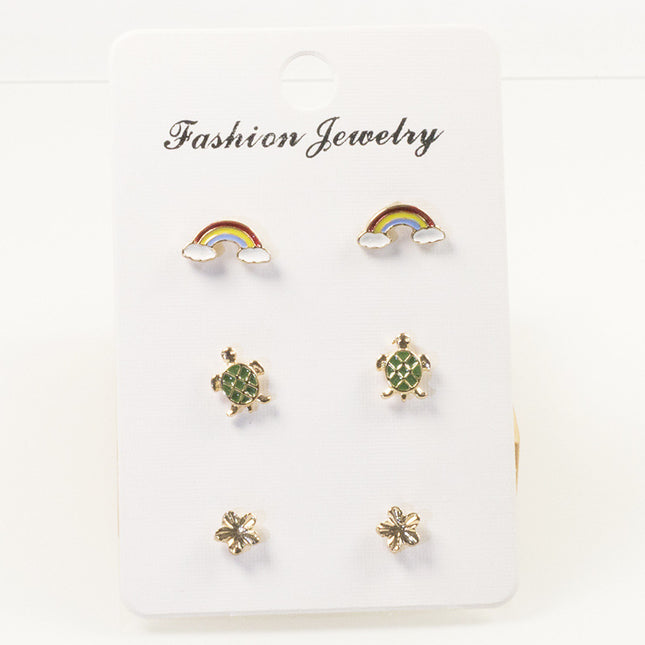 Rainbow flower stud earrings set