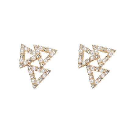 Geometry Rhinestone Triangle Stud Earrings - FASHION SHEGOODS LLC