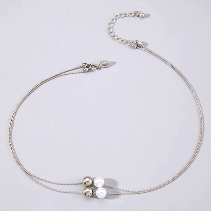 Simple Pearl Ball Pendant Choker Necklace