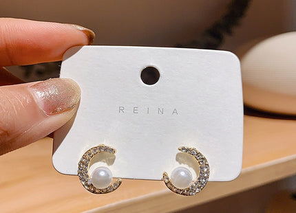 Pearl Studded Moon Earrings