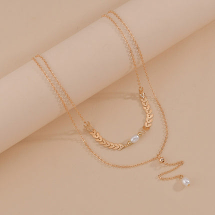 Wheat Leaves Chain Pearl Necklace