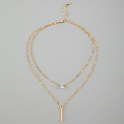 Fashion Double Layered Drop Stone Tassel Pendant Necklace