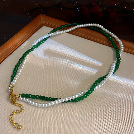 Retro Elegant Heart Pendant Pearl Chain Necklace