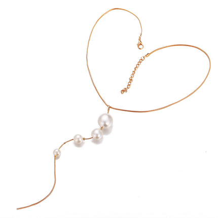 Pearl Tassel Pendant Gold Color Chain Necklace for Women