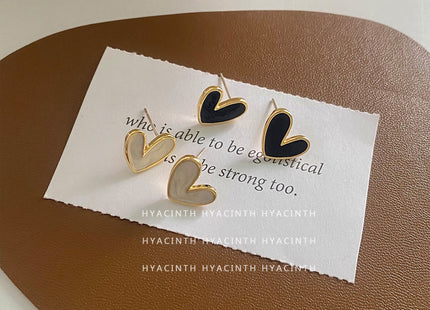 Black White LOVE Heart Stud Earrings for Women