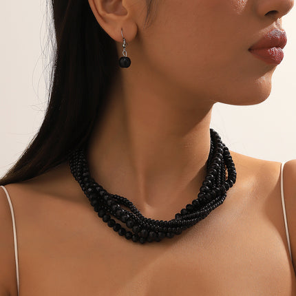 Multi Layered Pearl Crystal Beads Choker Collar Necklace - FASHION SHEGOODS LLC