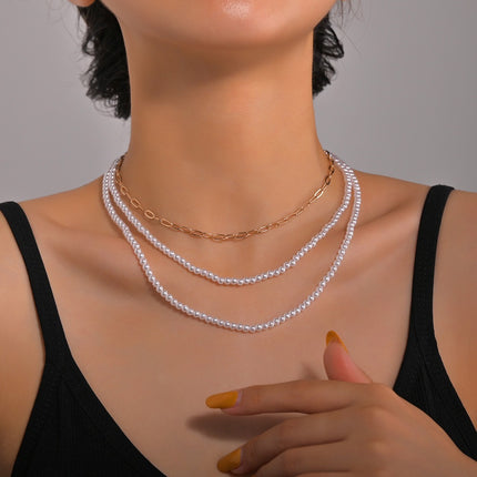 New Pearl Necklace Round Multi Layer White Chain - FASHION SHEGOODS LLC