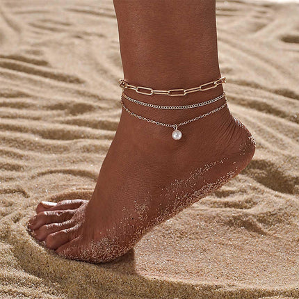 Paper Clip Anklet Chain Imitation Pearl