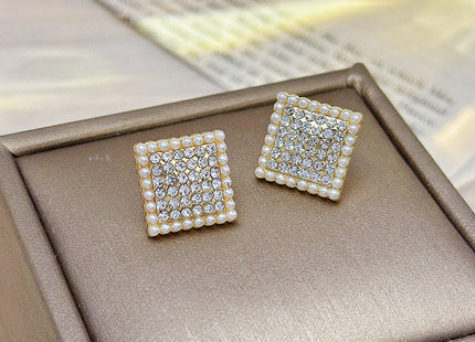 Full Rhinestone Square Geometric Earrings