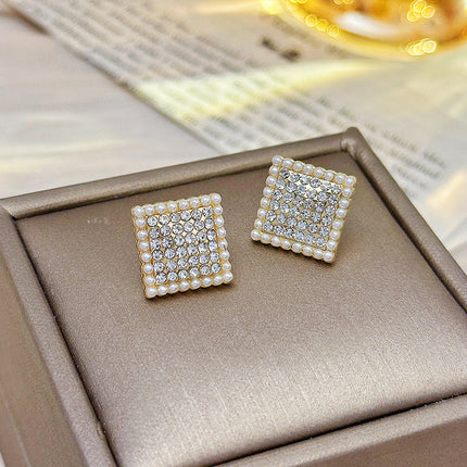 Full Rhinestone Square Geometric Earrings - FASHION SHEGOODS LLC