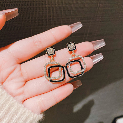 Geometry Rhinestone Square Pendant Earrings - FASHION SHEGOODS LLC