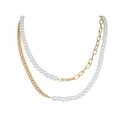Layer Pearl Chain Half Necklace Choker - FASHION SHEGOODS LLC