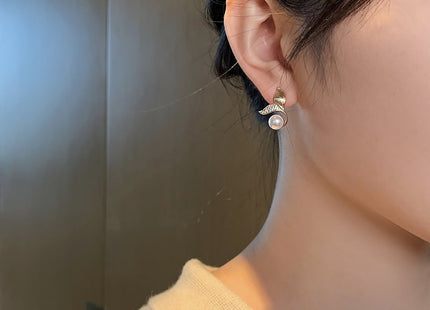 Graceful Pearl Mermaid Tail Stud Earrings