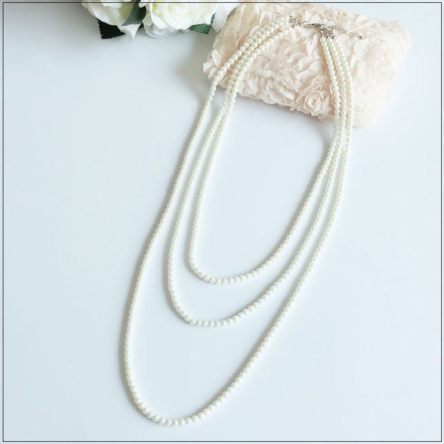 Multi Strand Layered Station White Pearl Wedding Necklace - FASHION SHEGOODS LLC