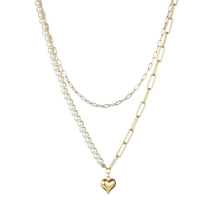 Pearl Half-Paper Clip Chain Necklace