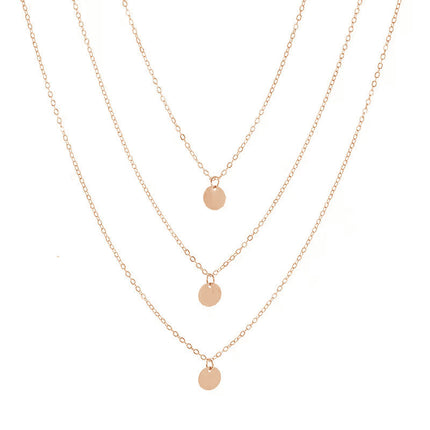 Layered Chain Round Pendant Necklace - FASHION SHEGOODS LLC