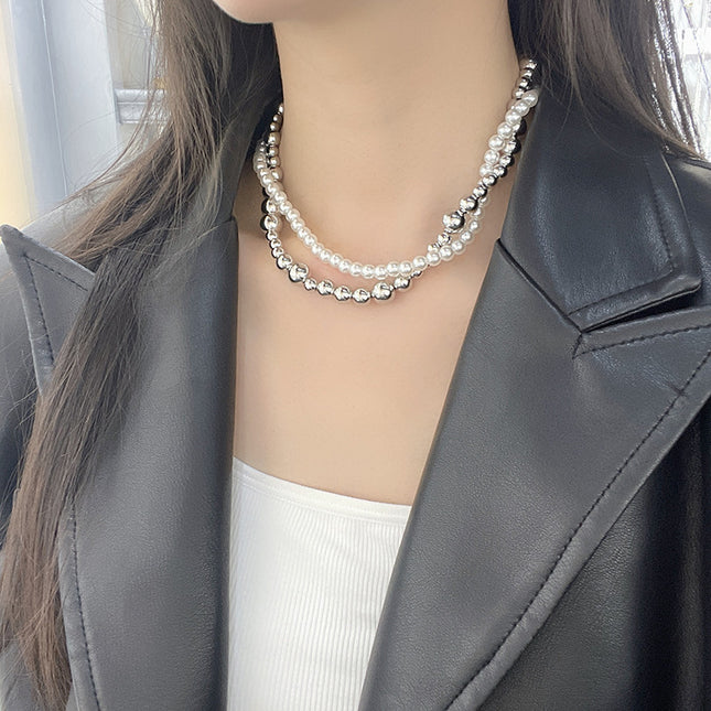 Imitation Pearl Wrapped Necklace Double Layer - FASHION SHEGOODS LLC