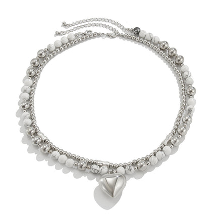 Layered Heart Pendant Beaded layer Necklace