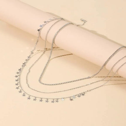 Geometric Rhinestone Star Pendant Tassel Belly Waist Chain for Women