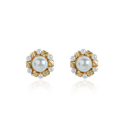 Metal Pearl Flower Round Earrings - FASHION SHEGOODS LLC
