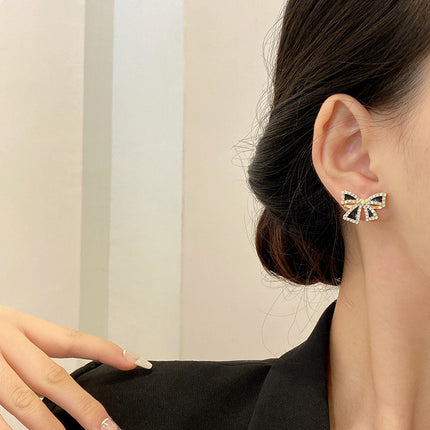 Black Enamel Bowknot Stud Earrings