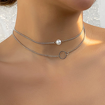 Modern Choker Necklace Two Layers Ring Chain - FASHION SHEGOODS LLC
