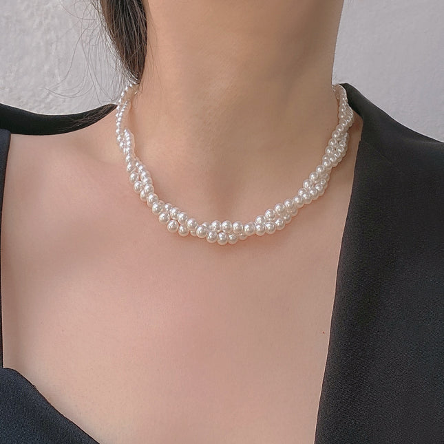 Multi layers women choker Pearl Necklace Round Twisted - FASHION SHEGOODS LLC