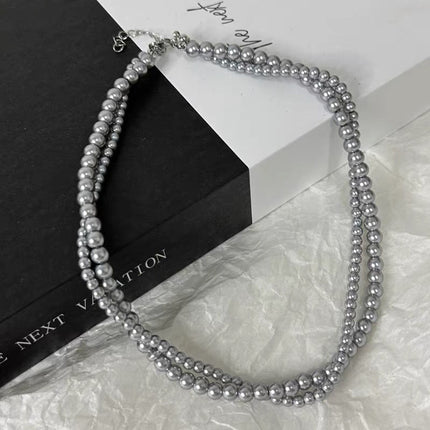 Gray Pearl Necklace Vintage Layer Choker - FASHION SHEGOODS LLC
