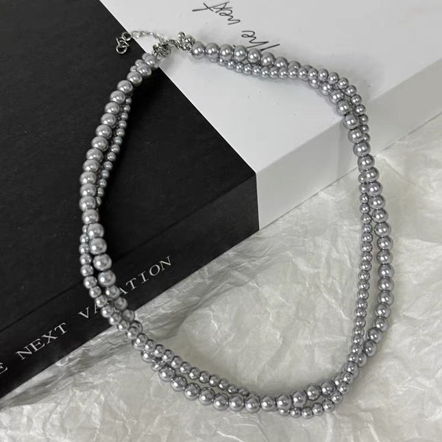 Gray Pearl Necklace Vintage Layer Choker - FASHION SHEGOODS LLC