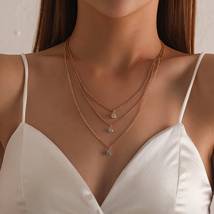 Layer Chain Zircon Pendant Necklace