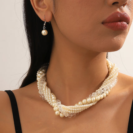 Multi Layered Pearl Crystal Beads Choker Collar Necklace - FASHION SHEGOODS LLC