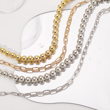 Hip Hop Beaded Set Necklace Geometric OT Buckle Short Ball Pendant Necklace - FASHION SHEGOODS LLC