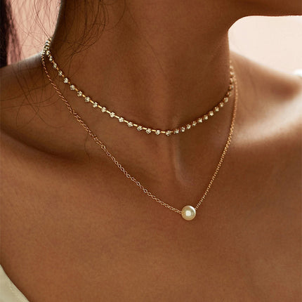 Imitation Pearl Pendant Necklace Zircon Chain - FASHION SHEGOODS LLC