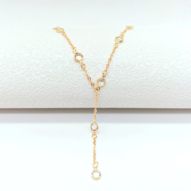 Lariat Layering Chain Crystal Stone Necklace - FASHION SHEGOODS LLC