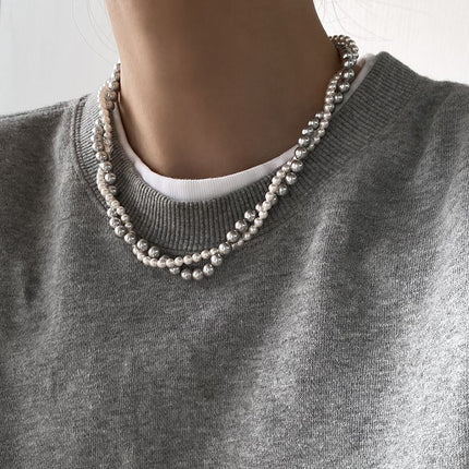 Imitation Pearl Wrapped Necklace Double Layer - FASHION SHEGOODS LLC