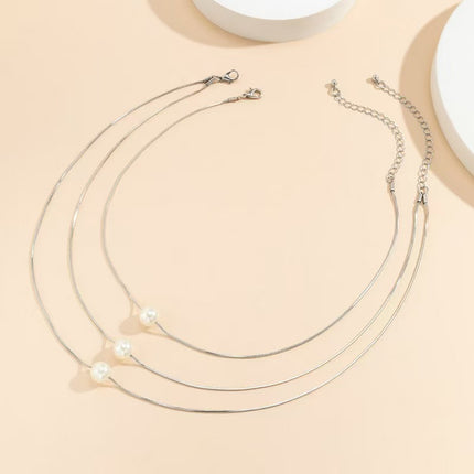 Multi-layer Pearl Snake Bone Chain Necklace - FASHION SHEGOODS LLC
