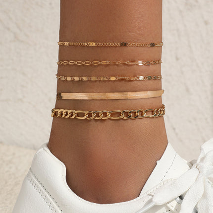 Multi-Layer Beach Chain Snake Bone Round Chain Anklets Jewelry