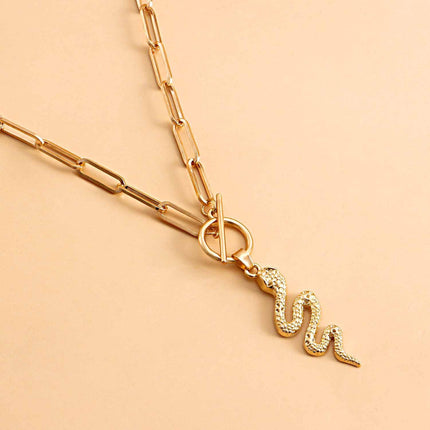 Snake Pendant Paperclip Link Chain Necklace