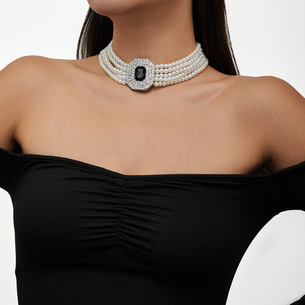 Sweet Sparkling Stone Layer Pearl Necklace