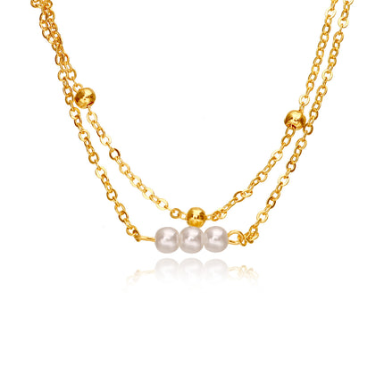 Double Layered Pearl Bead Necklace Jewelry - FASHION SHEGOODS LLC