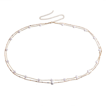 Hip Hop Metallic Pearl Star Layer Belly Waist Chain Jewelry