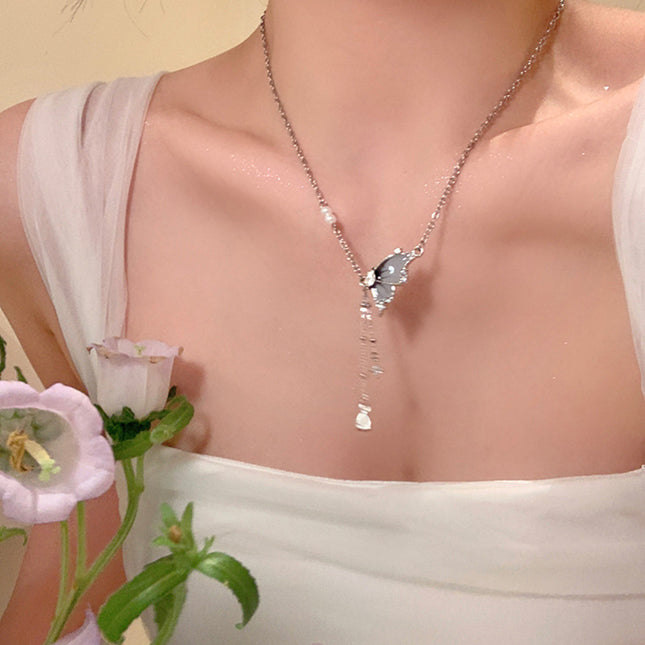 Butterfly Stone Pearl Necklace for Women