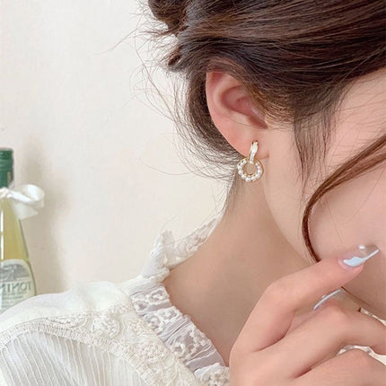 Double Circle Crystal Rhinestone Drop Earrings