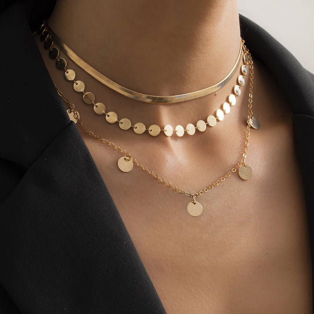 Geometric Flat Snake Bone Chain Sequins Necklace - FASHION SHEGOODS LLC