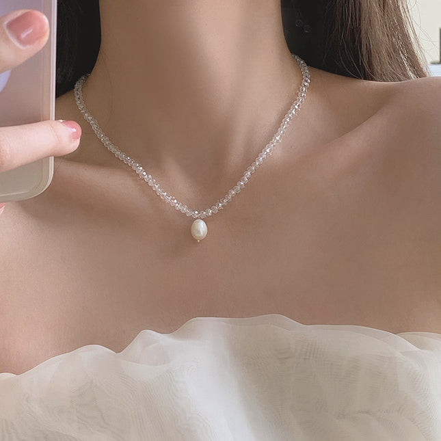 Crystal Bead Pearl Pendant Necklace