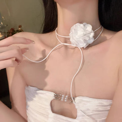 Retro Fabric Satin Rose Flower Necklace